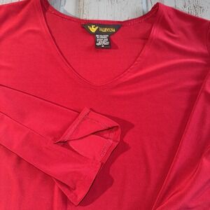 Valentina Top Womens Size M Polyester Red 3/4 Split Sleeve VNeck